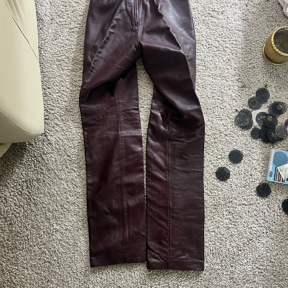 ❤️BURGUNDY-MODA INTERNATIONAL LAMBS LEATHER PANTS IN BURGUNDY OR OX BLOOD❤️XS - Picture 10 of 12